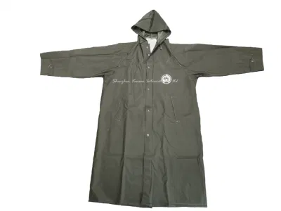 성인용 육군 녹색 PU/PVC 니트 긴 레인 재킷